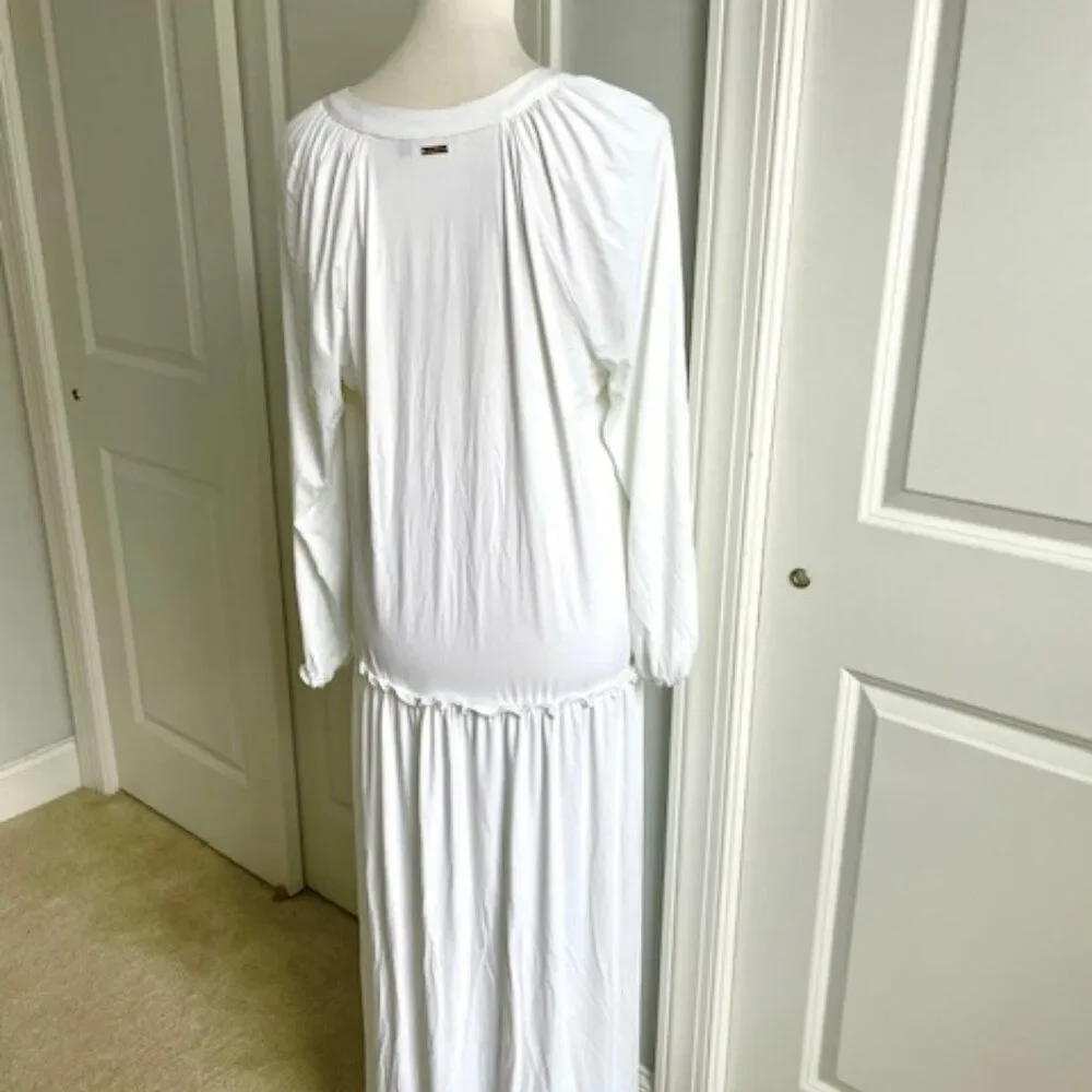 Cabana Life Long Sleeve White Blue Maxi Dress with Tassel Ties Size Large - Picture 4 of 5